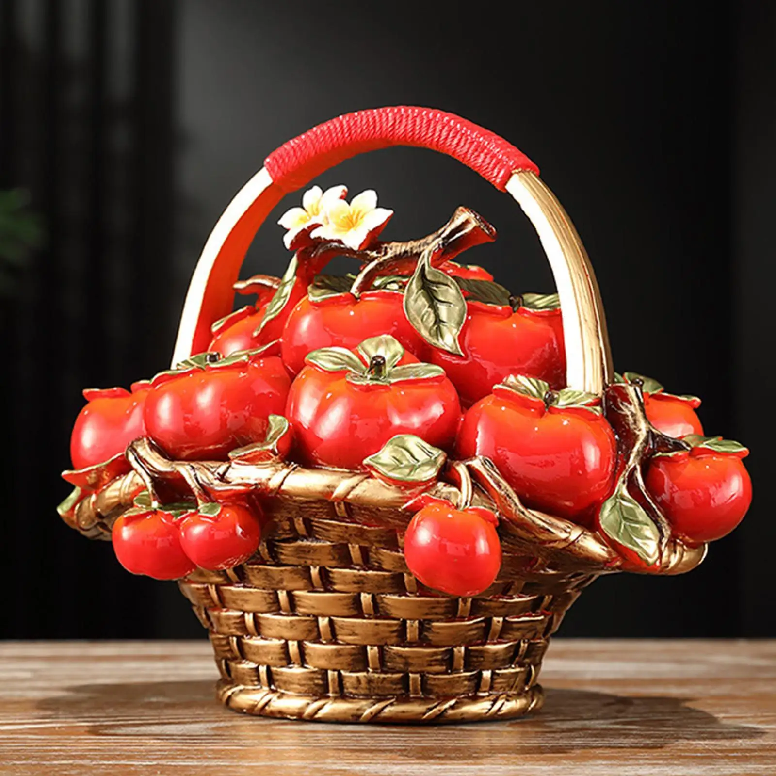 Persimmon Fruit Basket Statue Prosperity Sculpture Collection Tabletop Ornament for Office Table Centerpiece Shelf Bookshelf