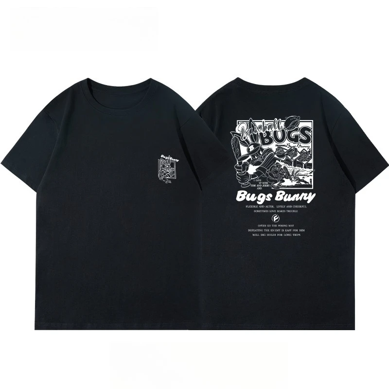 

Motorcycle Summer New Bugs Bunny Baseball Back Large Print Trendy Personalized Men's and Women's Loose Casual T-Shirt