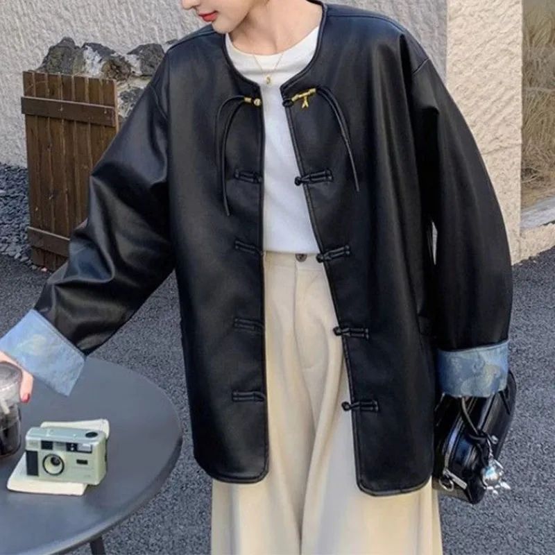 

Кожаная куртка женская весна осень новая сращенная верхняя одежда темпераментная кожаная куртка в стиле ретро