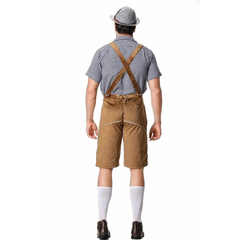 Men German Oktoberfest Lederhosen Costume Bavarian Beer Male Outfit Rompers Shirt Hat Set Cosplay Carnival Halloween Party Dress - view 4