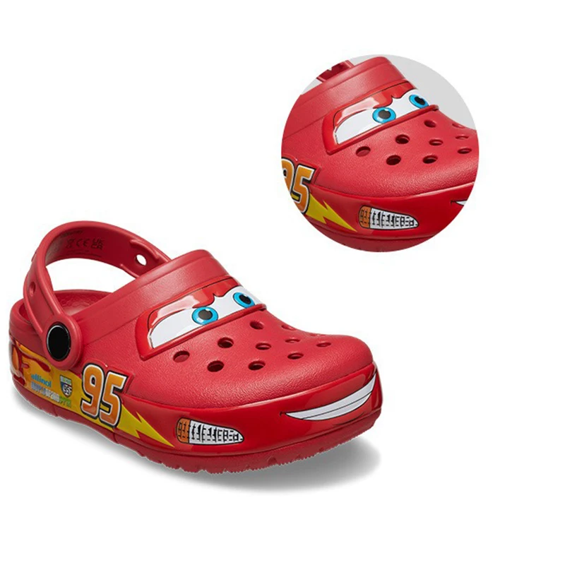 Disney Lightning Mcqueen Shoes Led Lighted Car Kids Shoes Animation Children Beach Sandals Waterproof Hole Bottom Boys Girl Gift