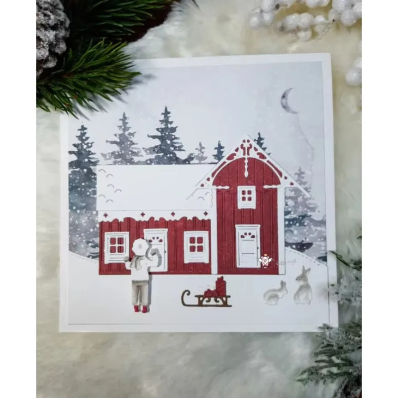 

Piggy Craft metal cutting dies cut die mold Christmas snow house Scrapbook paper craft knife mould blade punch stencils dies