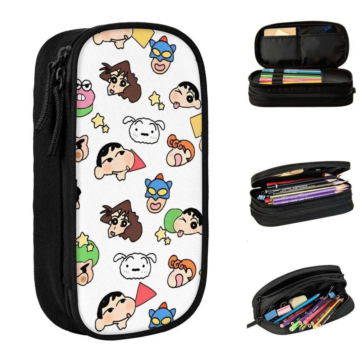 Crayon Shin-chan Himawari Pencil Case Japanese Anime Pen Box Bag Student Large Storage Office Zipper Pencilcases