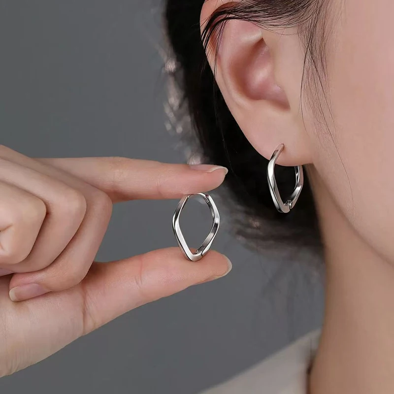 Pendientes de Aro Cuadrados Huecos de Plata de Ley 925 Auténtica para Mujer, Joyería Fina OL, Accesorios Geométricos para Uso Diario