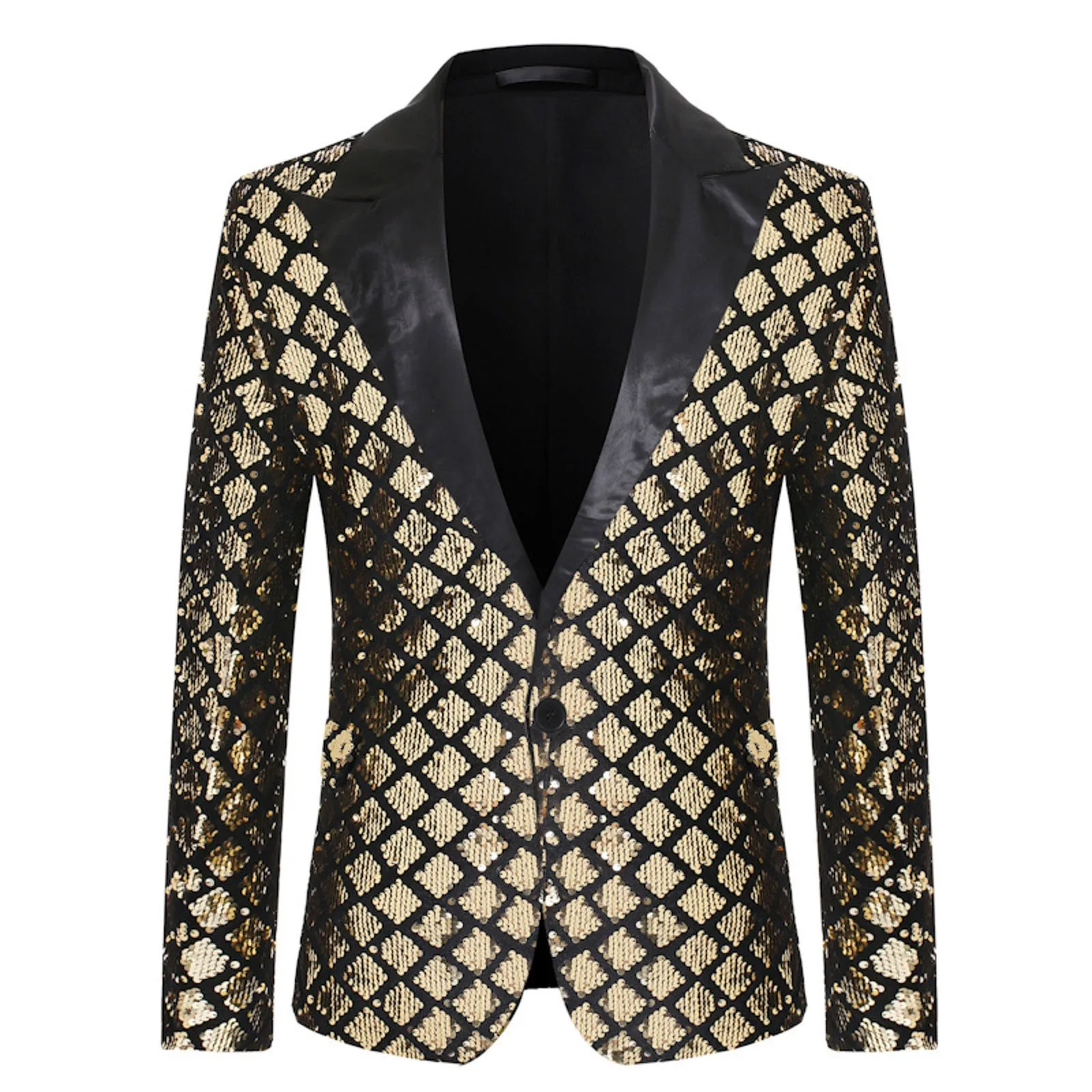 

Fashion Men Luxurious Sequin Plaid Suit Jacket Gold/Silver/Blue Singer Host Stage Party Loose Dress Blazer Coats Jacket