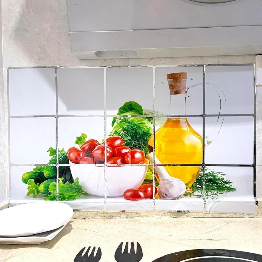 

Зеленые овощи, кухонная маслостойкая плитка, наклейки на стену, вишневые помидоры, огурец, масло, декор, наклейки 17,72 x 27,56 дюйма