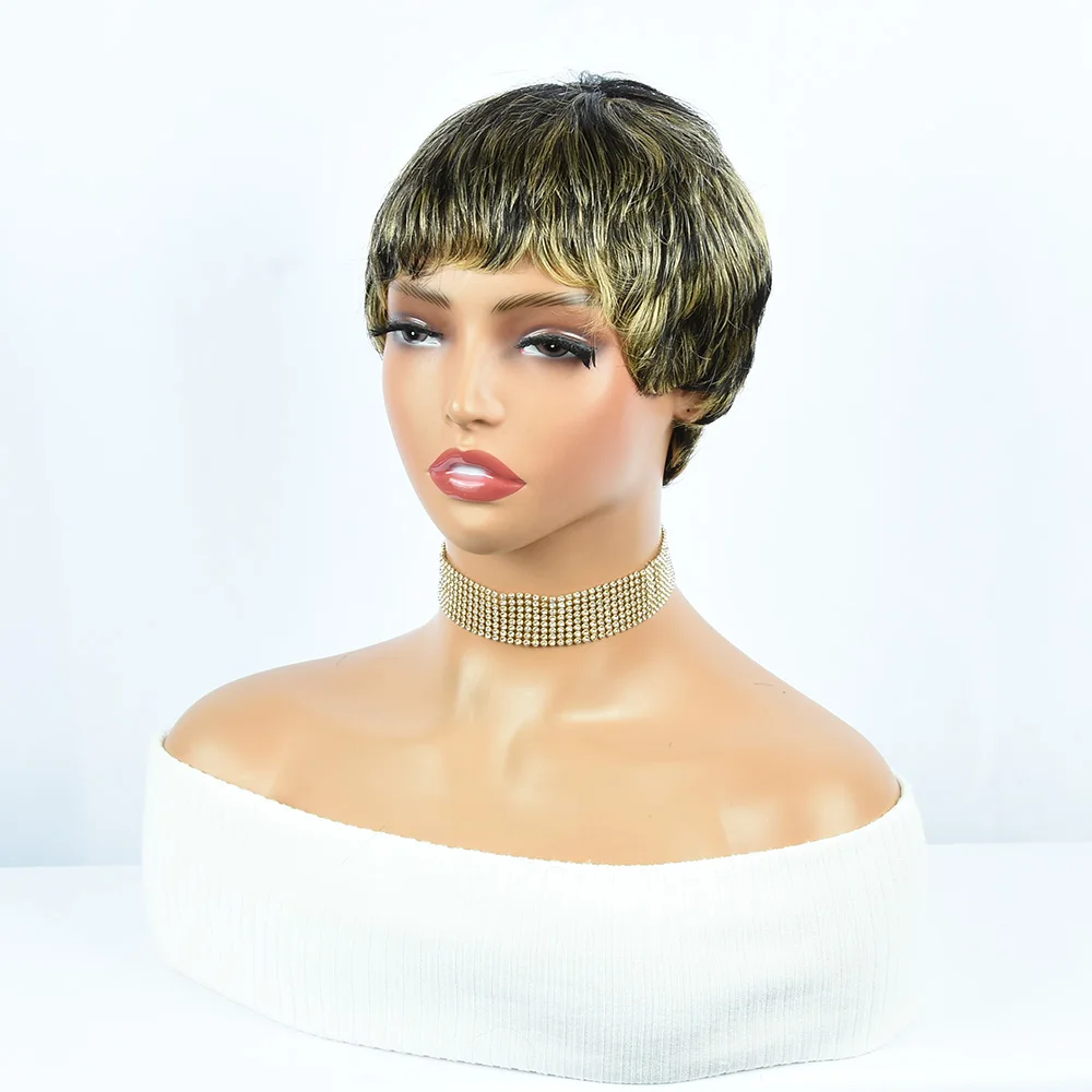 Short Highlight Pixie Cut Wigs Omber Lightweight Summer Human Hair Wigs P1B/27 Glueless Full Machine Made Wigs Clearance sale