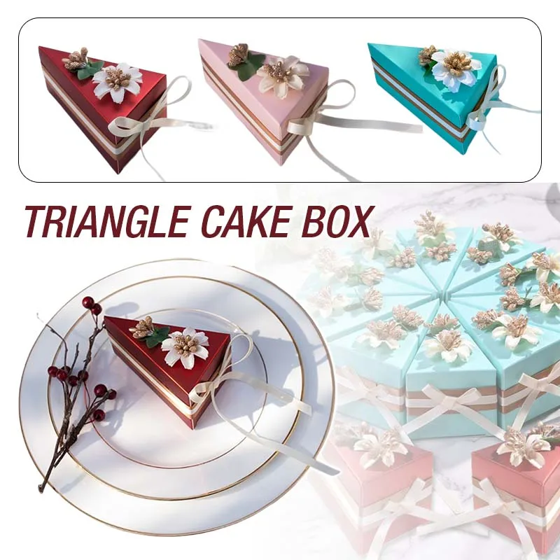 

10Pc Wedding Candy Box Creative Flower Ribbon Triangular Cake Chocolate Snack Gift Box Guest Giveaway Party Decor Supplies
