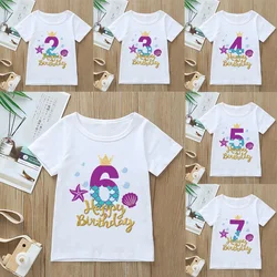 Cute Mermaid Graphic Print T-shirt Age 1-9 Birthday Girl Princess Tshirt Children'S Clothing Harajuku Kawaii Clothes Tops
