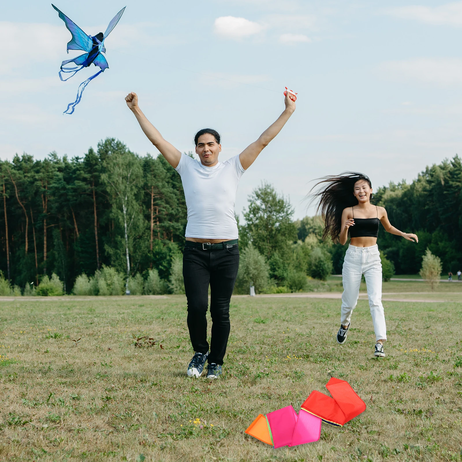 2 stks Regenboog Staart Kite Decoratie Helder Duurzaam Outdoor Vliegende Streamer Stof Lint Voor Kinderen Tuin Park Strand Activiteiten