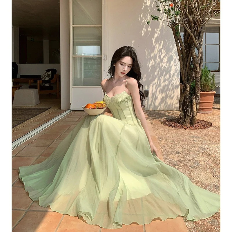 Vestido Verde Menta Claro sin Tirantes, Hermoso Vestido de Verano con Cintura Ajustada, Estilo Playero, Falda Línea A de Cint...