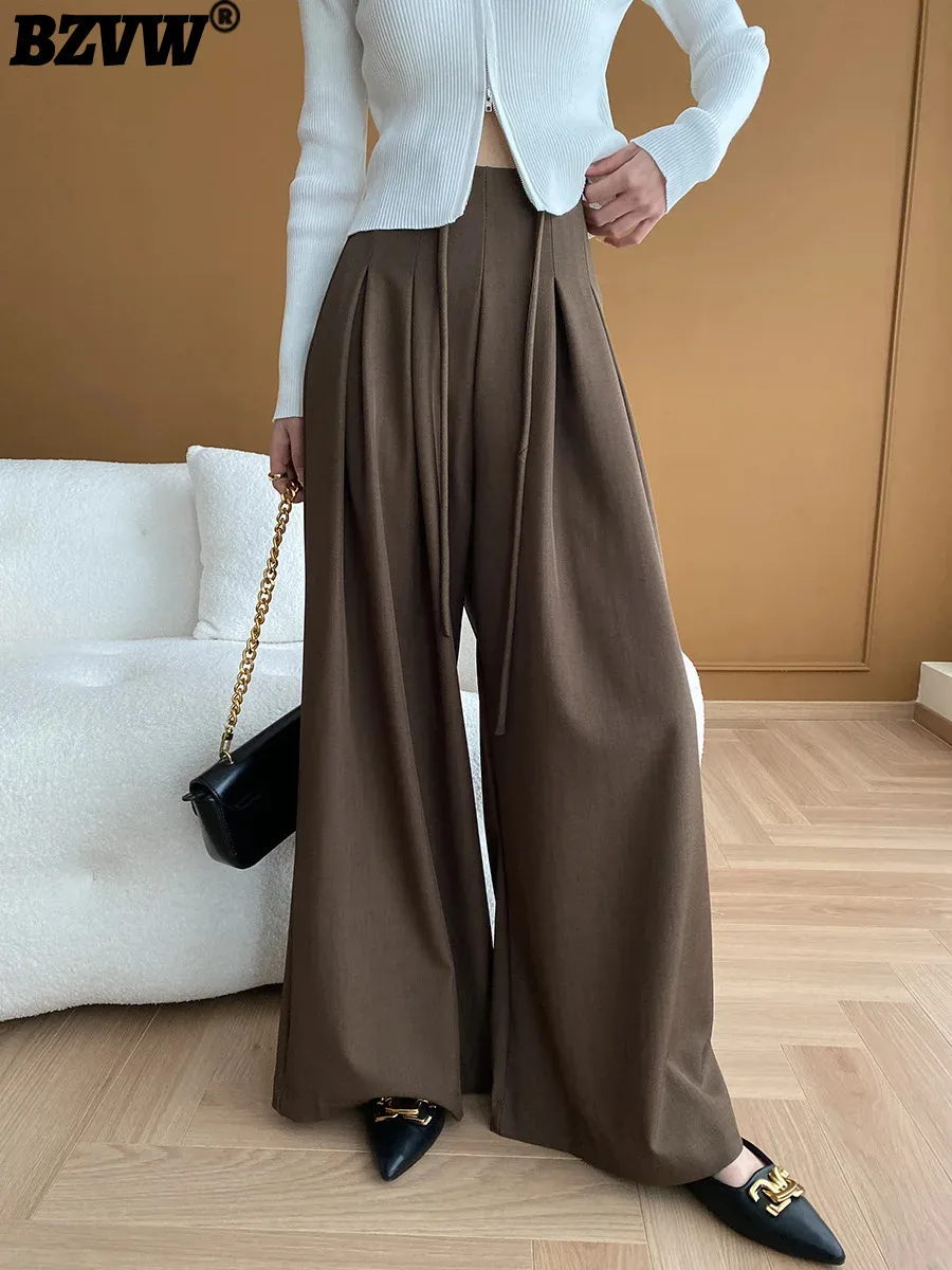 

BZVW Fashion Drawstring Suits Pants For Women High Waist Pleasted Wide Leg Trousers Office Lady Clothes 2024 Autumn New Clothes