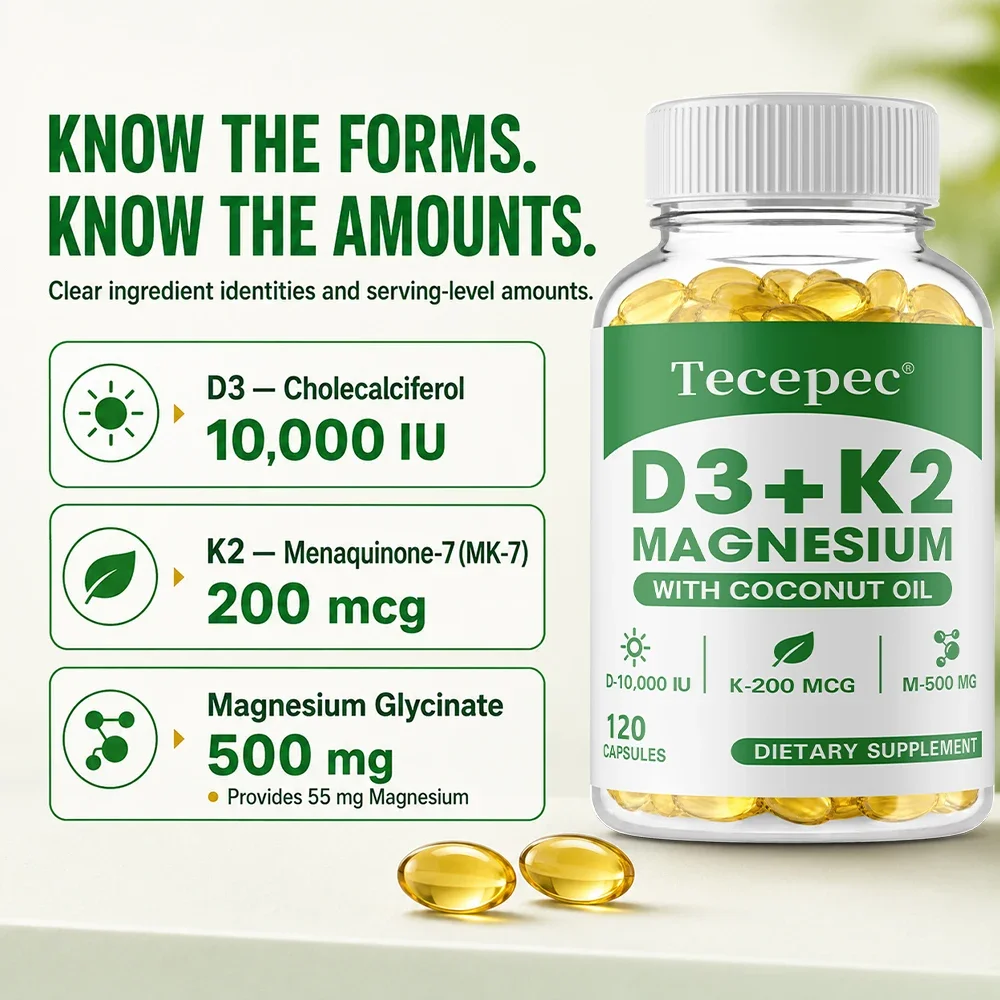Vitamin D3 + K2 Capsule - Support Strong Teeth and Bones, Immune, Cardiovascular & Heart Health