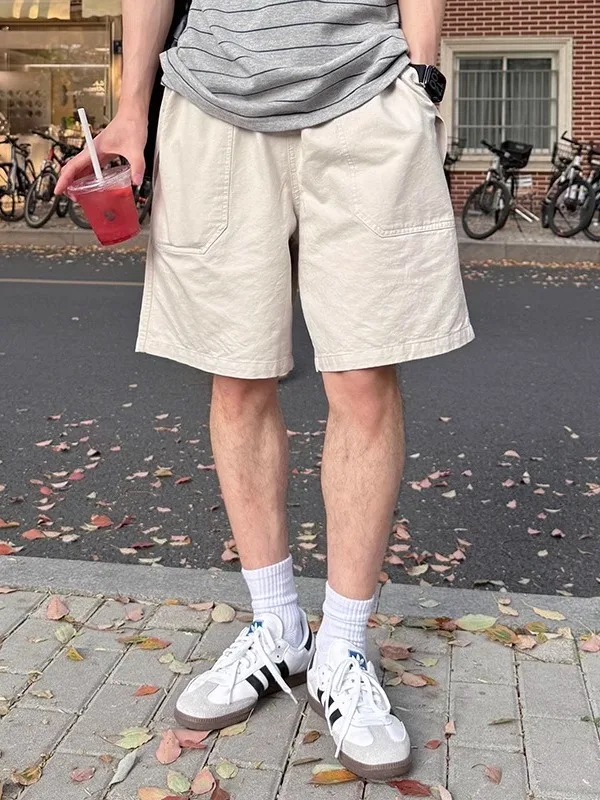 

Khaki Cotton Casual Men's orts Breathable Loose Fit Summer Commute Simple Sle Five-Point Pants Youth Daily Wear