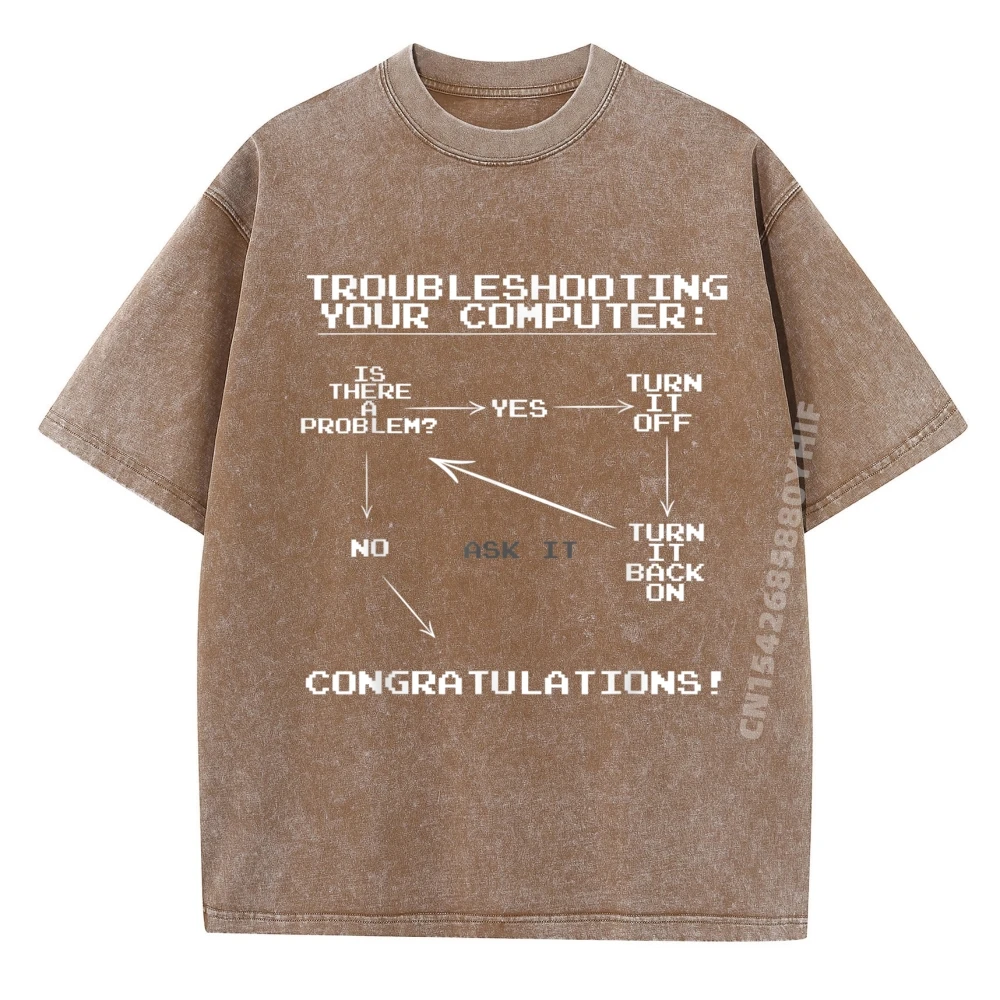 أخطاء مشاكل مخطط تدفق الكمبيوتر It أحدث تي شيرتات جرافيك للرجال ملابس علوية مطبوعة بسيطة وتي شيرتات ملابس علوية مغسولة في الشارع