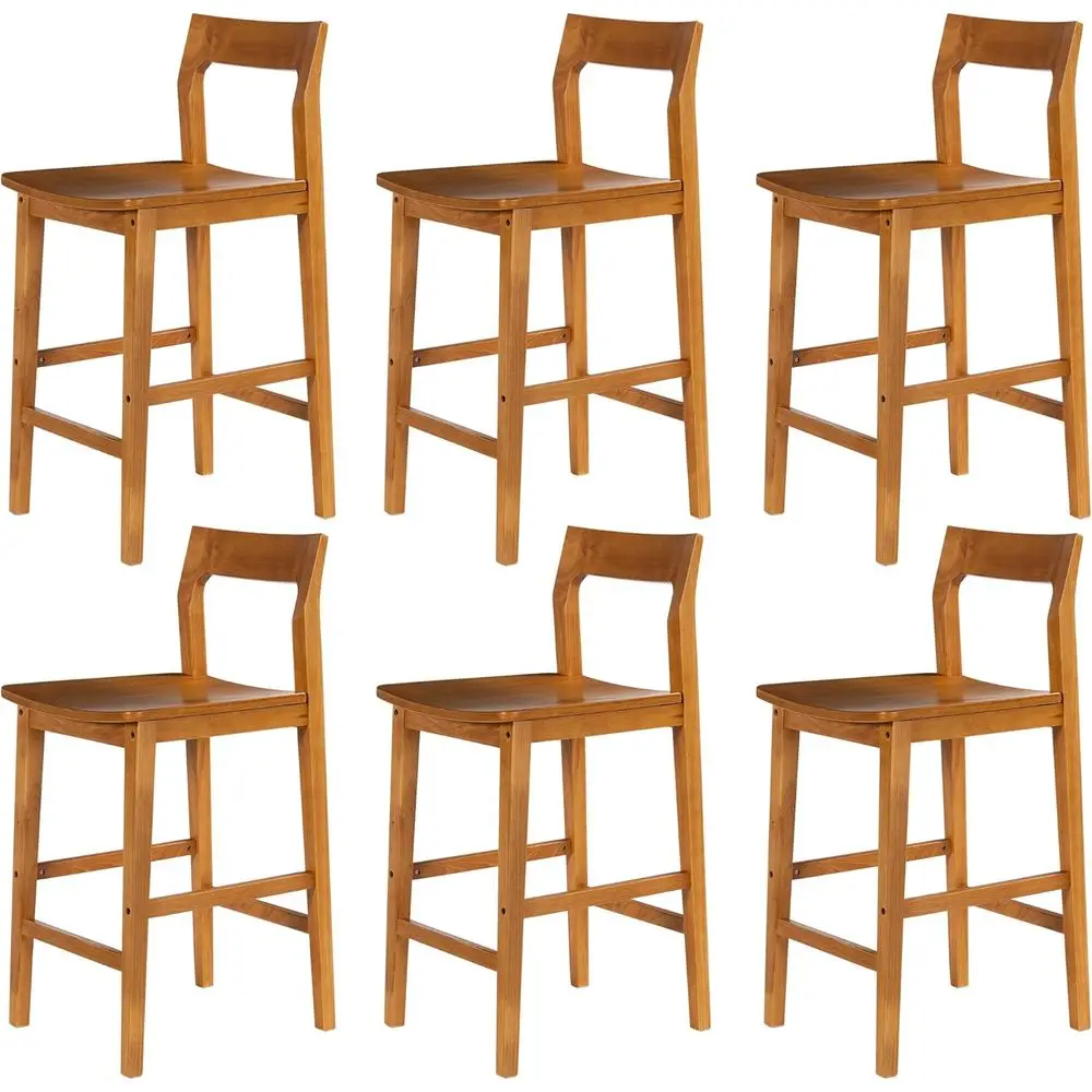 

Set of 6 Counter Height Wooden Bar Stools with Backrest and Footrest for Kitchen Island or Pub, Oak Finish