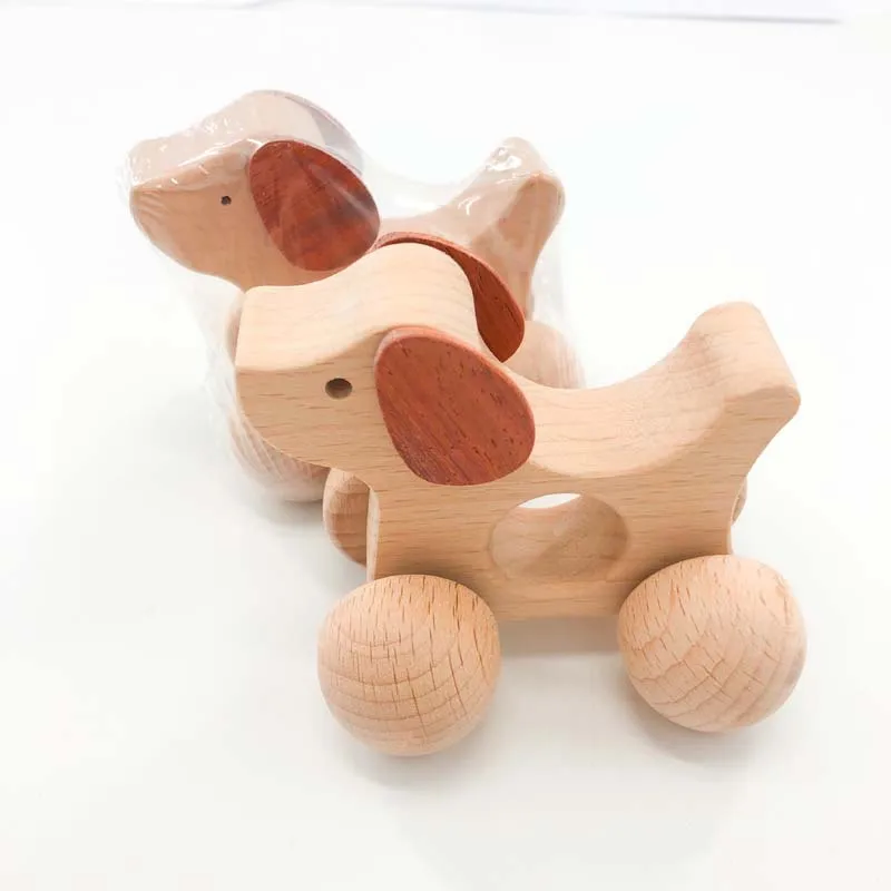 1Pcs Animal Shaped Car Puppy Pony Wooden Pushcart  Wooden Handmade Trolley Montessori Hand-brain Coordination Toys Baby Gift