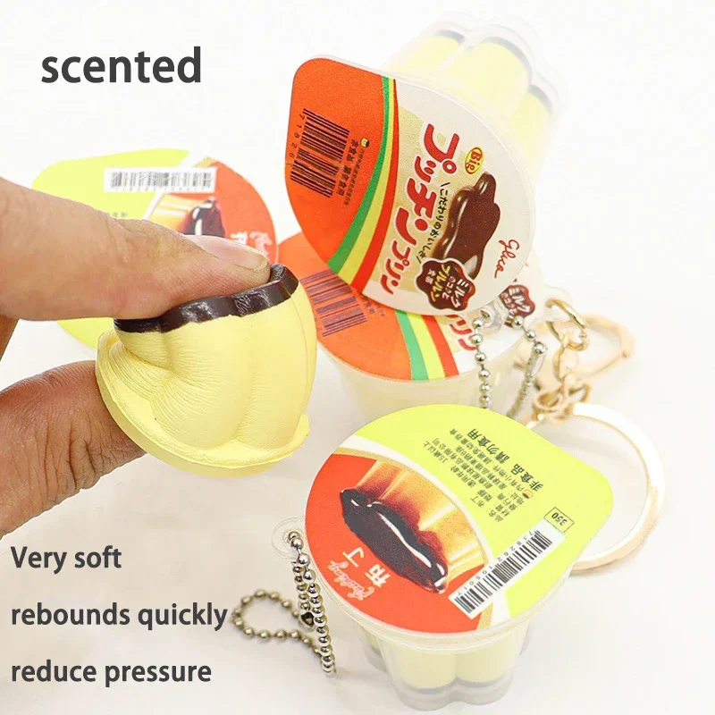 Novelty Pudding Pendant Food Play Reduce Pressure Keychain Fragrance Antistress Fidget Stress Relieving Backpack Decor Kids Toys