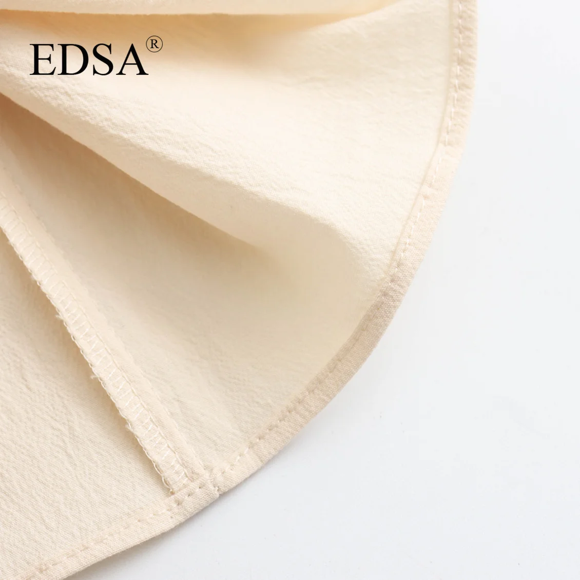 EDSA Women Fashion Solid Beige Pleated Loose A-Line Midi Skirt Mid Waist Female Chic Lady Casual Long Skirt