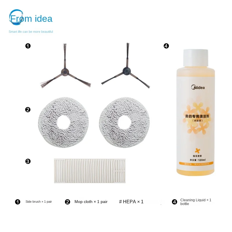 Midea W11 Quarterly Cleaning Accessories Gift Pack Side Brush*1 Pair HEPA*1 Mop Cloth *1 Pair Cleaning Solution *1 Roborock