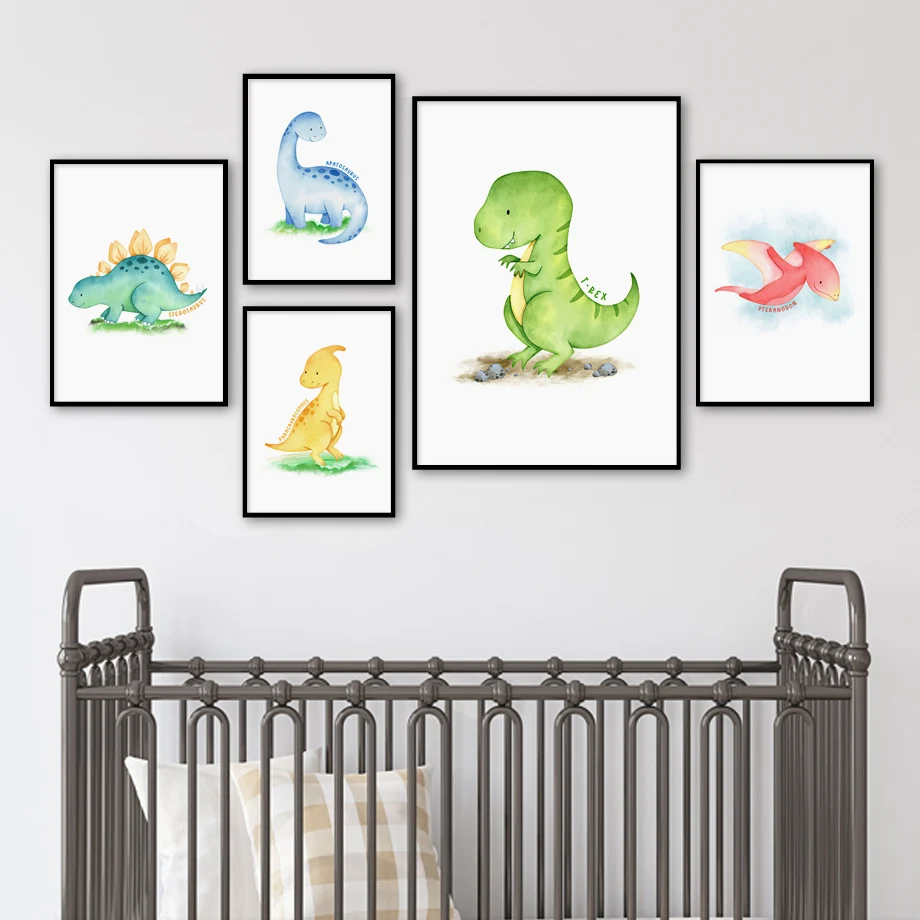 Triceratops T-Rex Pterosaur Dinosaur Wall Art Canvas Painting Nordic Posters And Prints Cartoon Wall Picture For Kids Room Decor