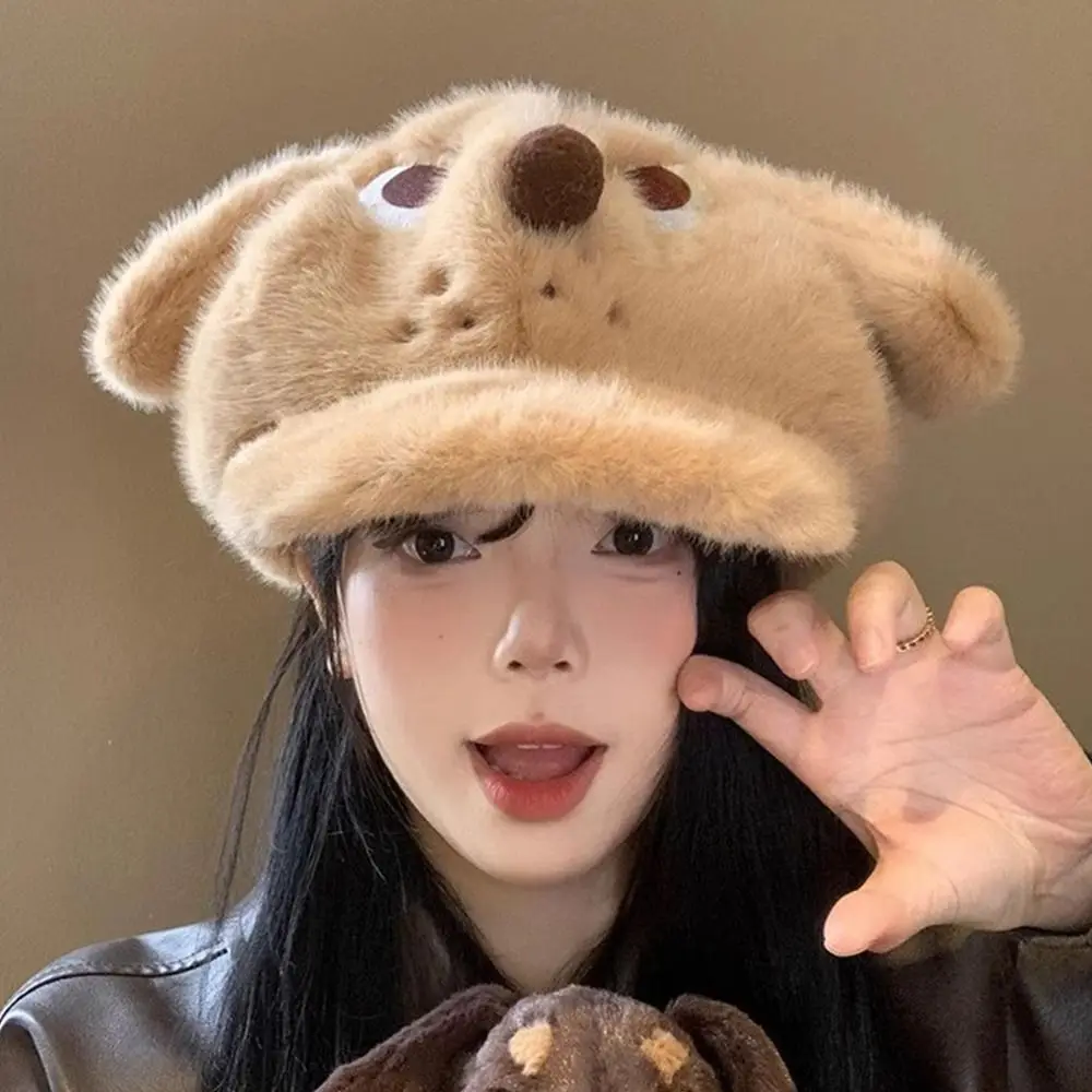 أزياء الشتاء الدافئ القبعات قبعة بلون الفنان الفرنسي قبعة لطيف الكلب جميع المتطابقة قبعة عادية النساء الفتيات #4