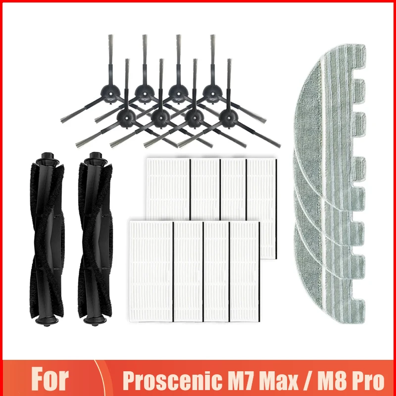 For Proscenic M7 Max / M8 Pro Robot Vacuum Cleaner Accessories Main Side Brush Hepa Filter Mop Cloth Rag Dust Bag Replacement