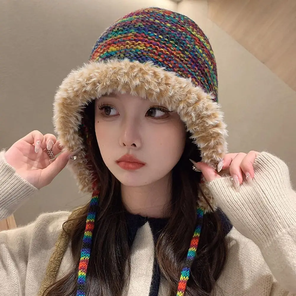 Cozy Stylish Headgear Warm Stylish Rainbow Knitted Hats for Women Cozy Winter Accessories with Windproof Design for Weather