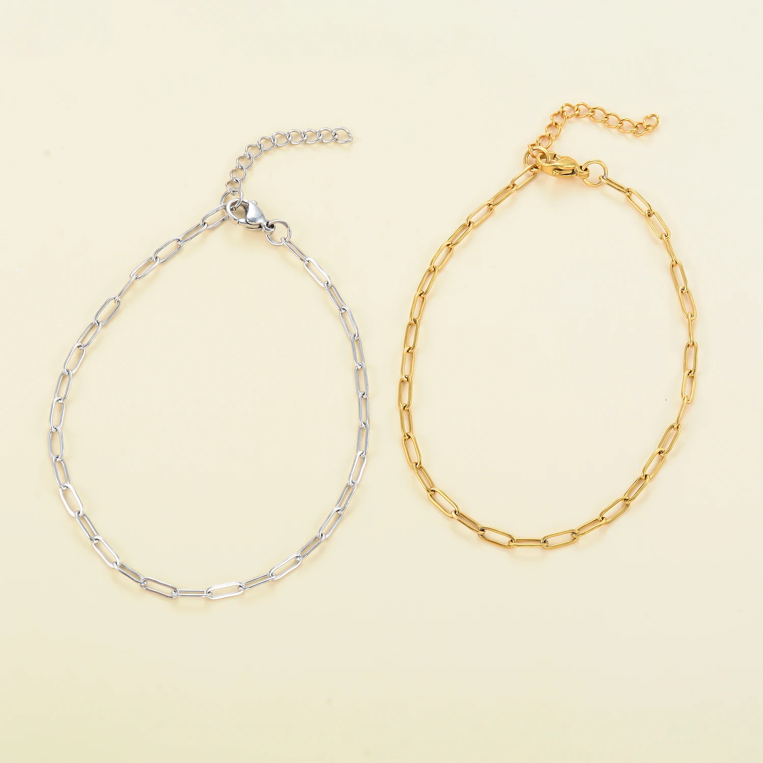 18K Goldfarbene Halskette 2,5/2,7/4mm Minimalistische Edelstahl-Paperclip-Halskette Schmucksets für Männer und Frauen – Detail 8