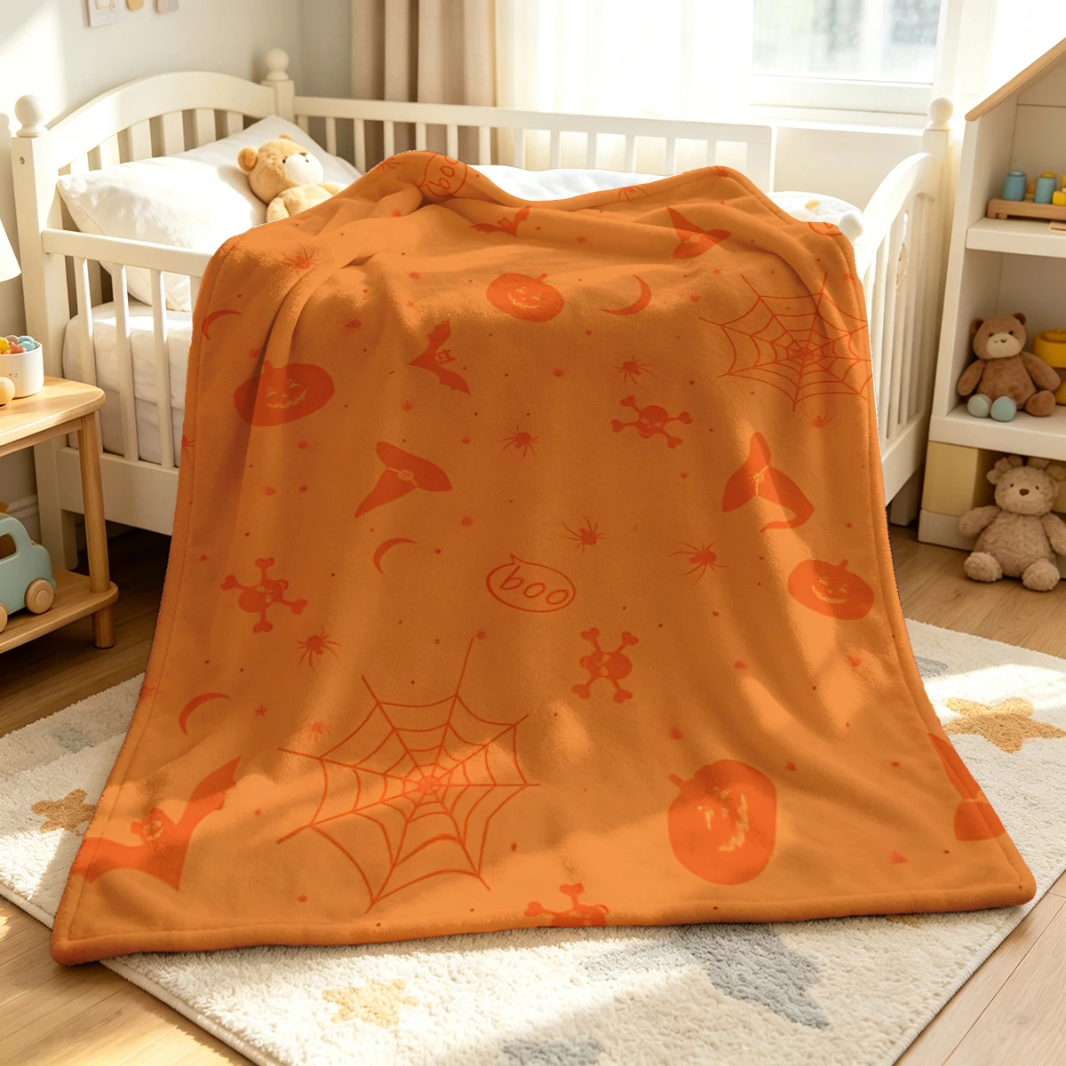 Halloween Boo Elements Winter Summer Flannel Blanket Throw Fleece Soft Fuzzy Plush Cozy Fleece Blankets for Sofa Ideal Gifts