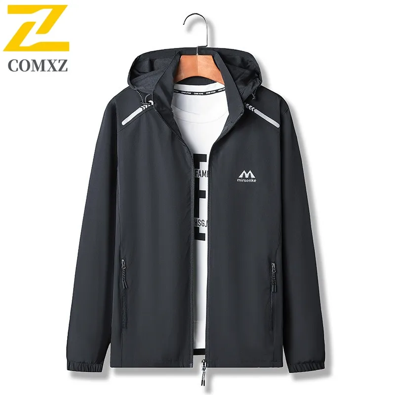 

COMXZ 2025 Men Spring Autumn Light Plus Size Big Size Sport Hooded Jacket Loose Fit Casual Loose Fit lightweight windbreaker