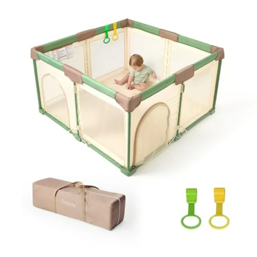 

Foldable Baby Playpen 50x50 Inch Portable Play Yard for Babies and Toddlers with Soft Breathable Mesh Storage Bag 2 Pull-Toy Ha