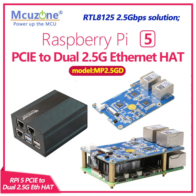 MP2.5GD, Rasbperry Pi5  PCIE to Dual 2.5G Ethernet HAT,RTL8125,support RPi OS,openwrt and Ubuntu