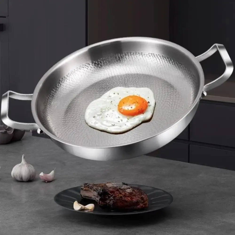 

Durable Titanium Alloy Double Ear Frying Pan Non-stick Uncoated Cooking Pan Hammer Pattern Flat Bottomed Frying Pot Kitchen