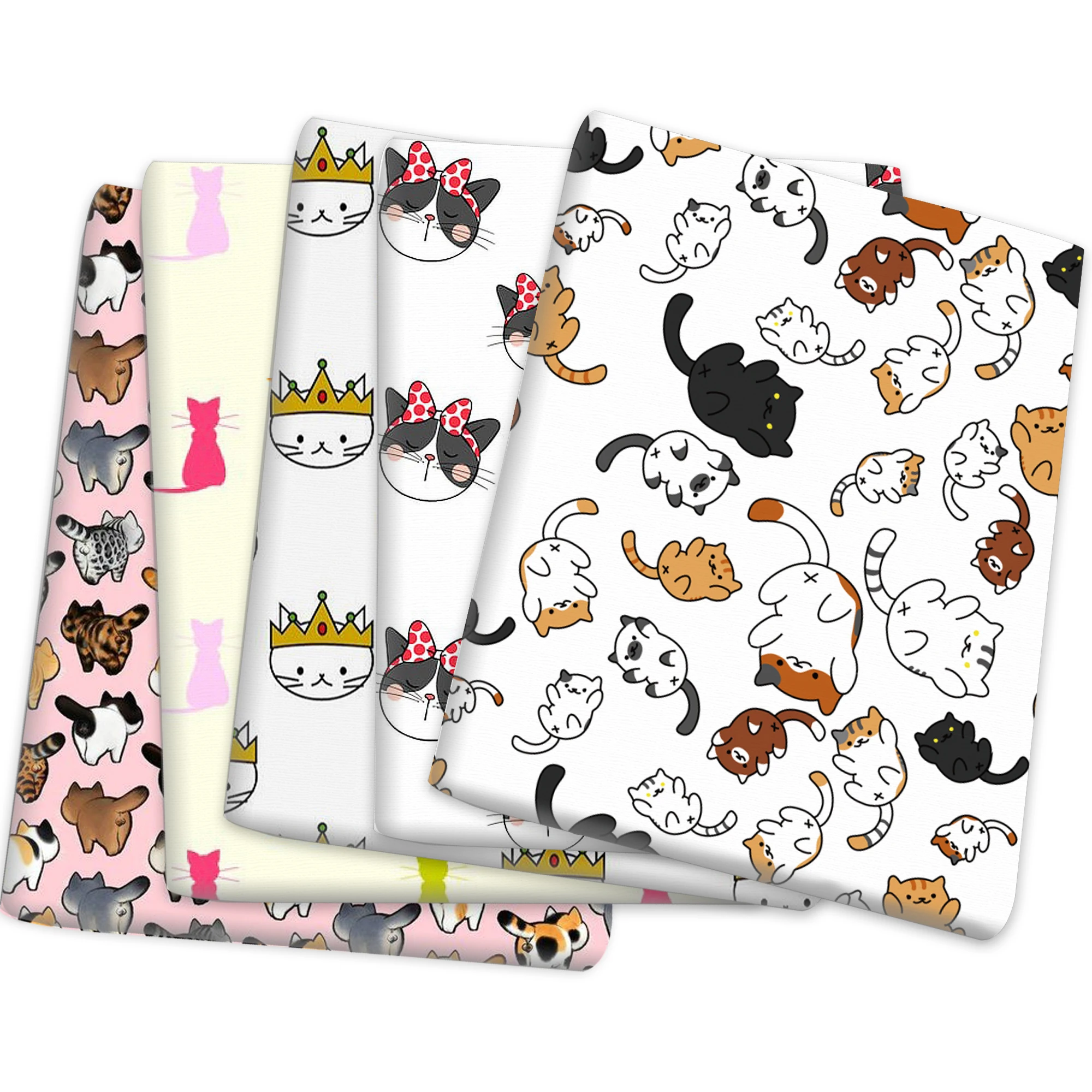 Pure Cotton Fabric Cartoon Printed Cloth Sheet Cat Fabric For Sewing Doll Dress DIY Craft Supplies,1Yc15897