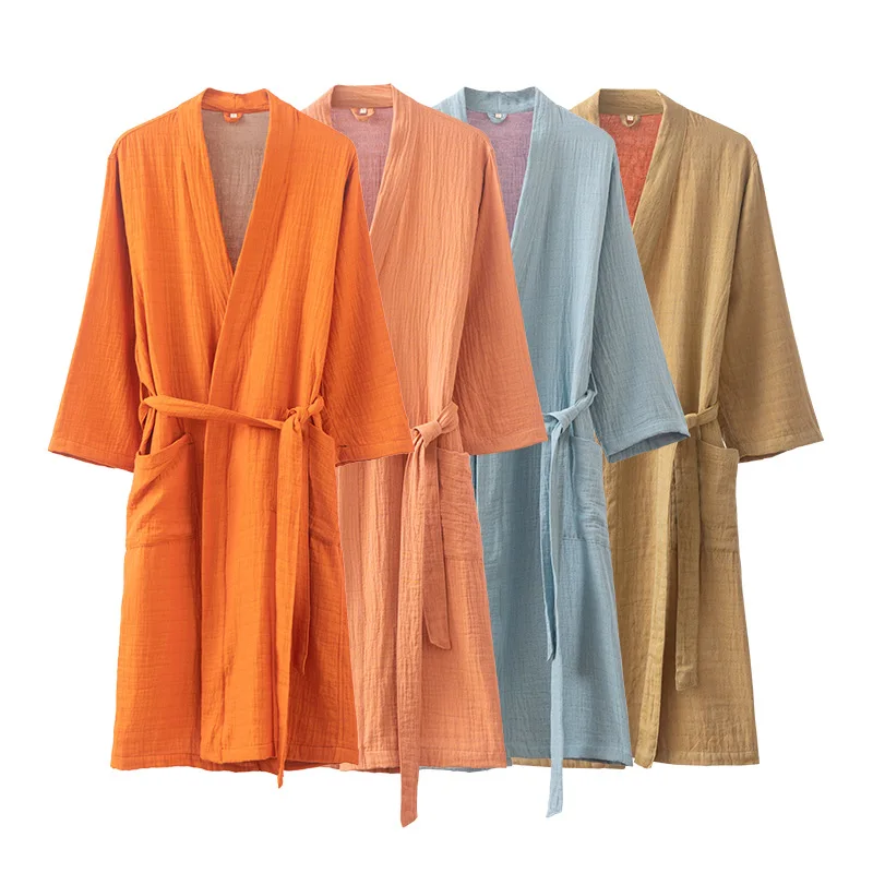 2024 Spring Summer 100% Cotton 2-layer Gauze Bathrobehome Wear Breathable Skin-Friendly For Men And Women Japanese simplicity