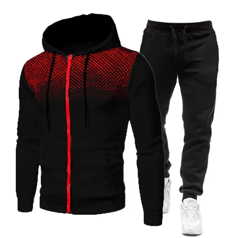 Autumn Winter Discovery Men Suit New Brand Sports Printed Hoodie Sets Male Luxury Fleece Zip Casual Designer Sportswear Suits