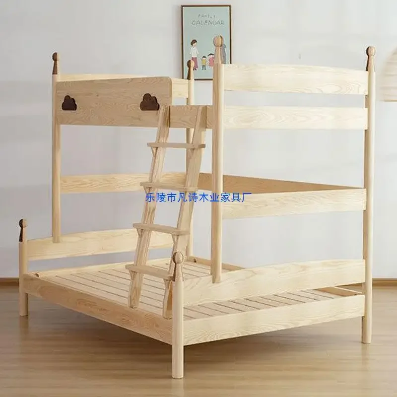 سرير للأم والطفل مصنوع من خشب الرماد الشمالي بالكامل، سرير بسيط للأطفال من خشب الجوز الأسود متعدد الوظائف عالي ومنخفض