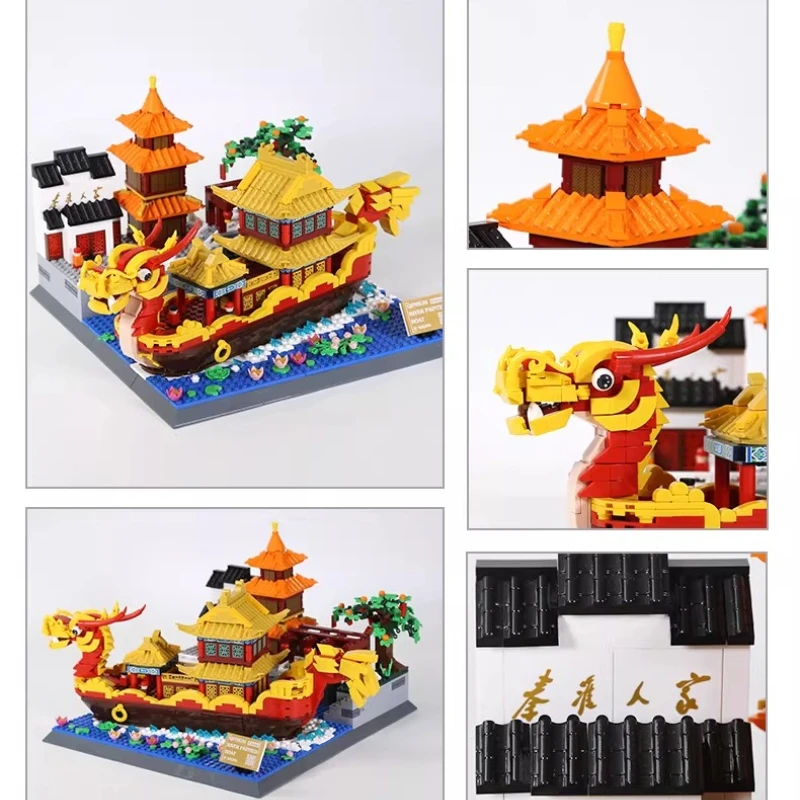 ตัวต่อเรือเซมโบ แม่น้ำชินไห่ ชุดประกอบเรือสำราญ เรือมังกร ของสะสม ของเล่น