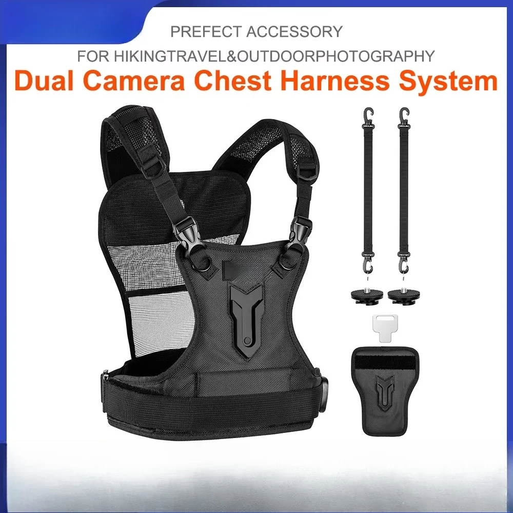 Dual Camera Harness Multi Carrying Chest Vest System with Side Holster for Canon Nikon  Olympus DSLR Camera