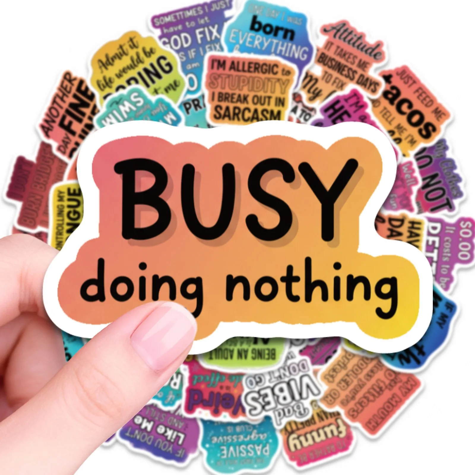 50-Pack Waterproof Fun Quirky English Slogan Stickers for Phone Notebook Tablet Motorcycle Helmets Stationery Boxes Decoration