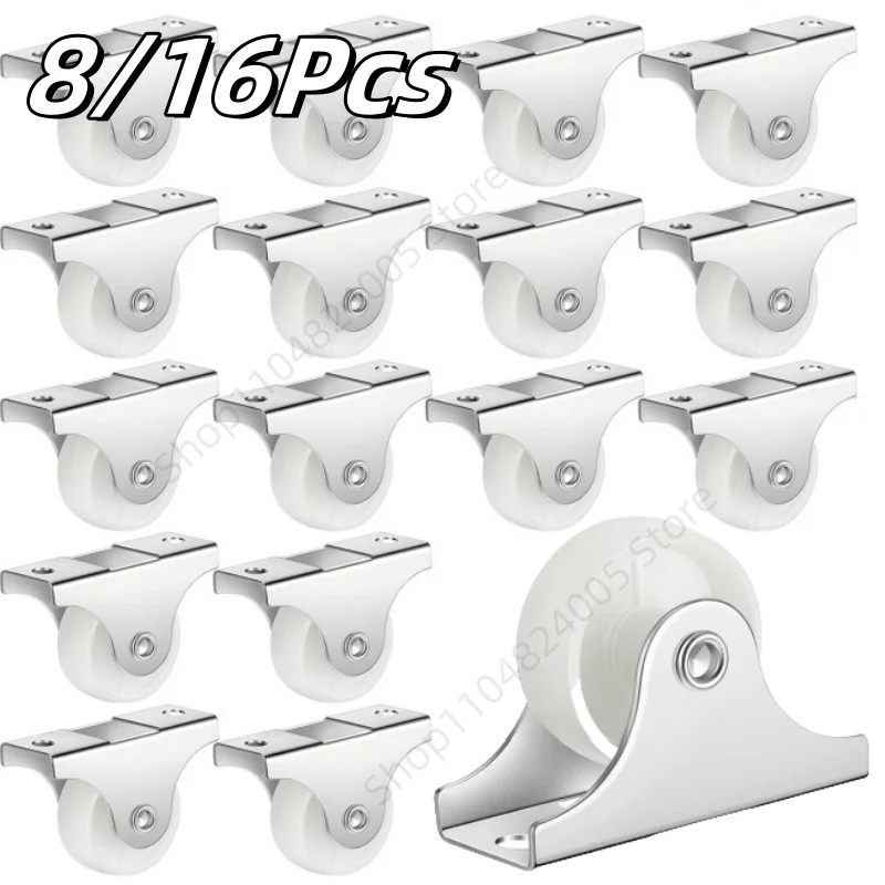 8/16Pcs Furniture Wheels White 1 Inch Strong Plastic Wear-Resistant Silent One-Way Furniture Casters Hardware Accessories