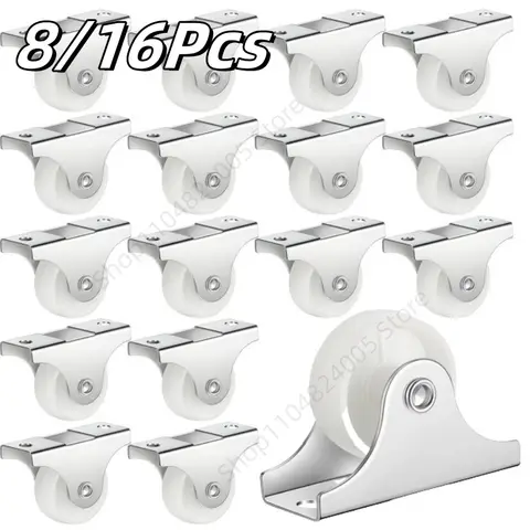 8/16 pièces roues de meubles blanc 1 pouce en plastique solide résistant à l'usure silencieux roulettes de meubles unidirectionnelles accessoires de quincaillerie