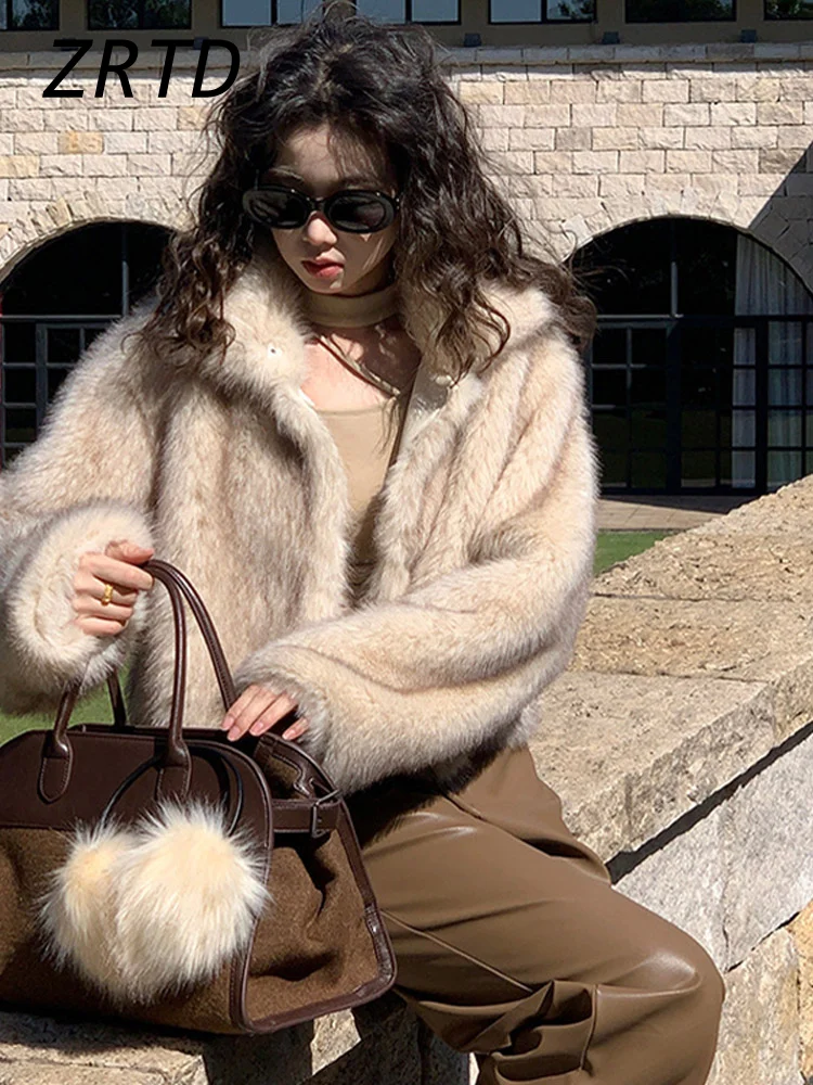 Luxury Faux Fur Short Coat Women Elegant Loose Lapel Long Sleeve Furry Jacket 2024 Autumn Winter Lady Thicken Fluffy Outwear New