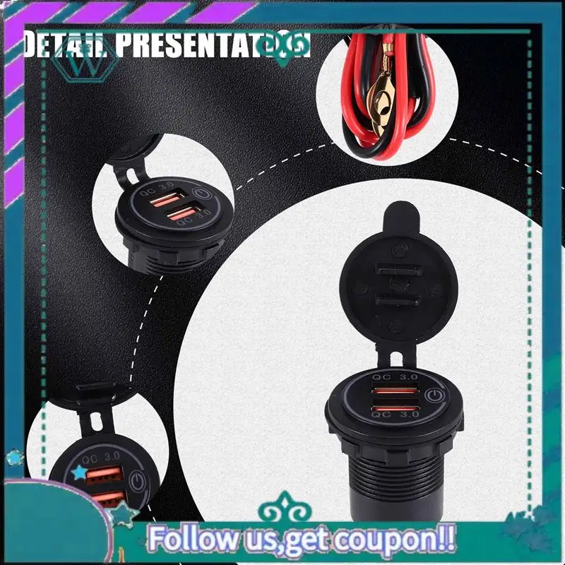 

AA92-Quick Charge 3.0 Автомобильное зарядное устройство с двумя USB-портами, 12 В, 36 Вт, быстрое зарядное устройство USB с переключателем для лодки, мотоцикла, грузовика, гольф-кара