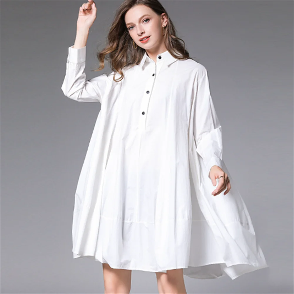

women's dress cotton loose long-sleeved shirt A LINE Fashion dress