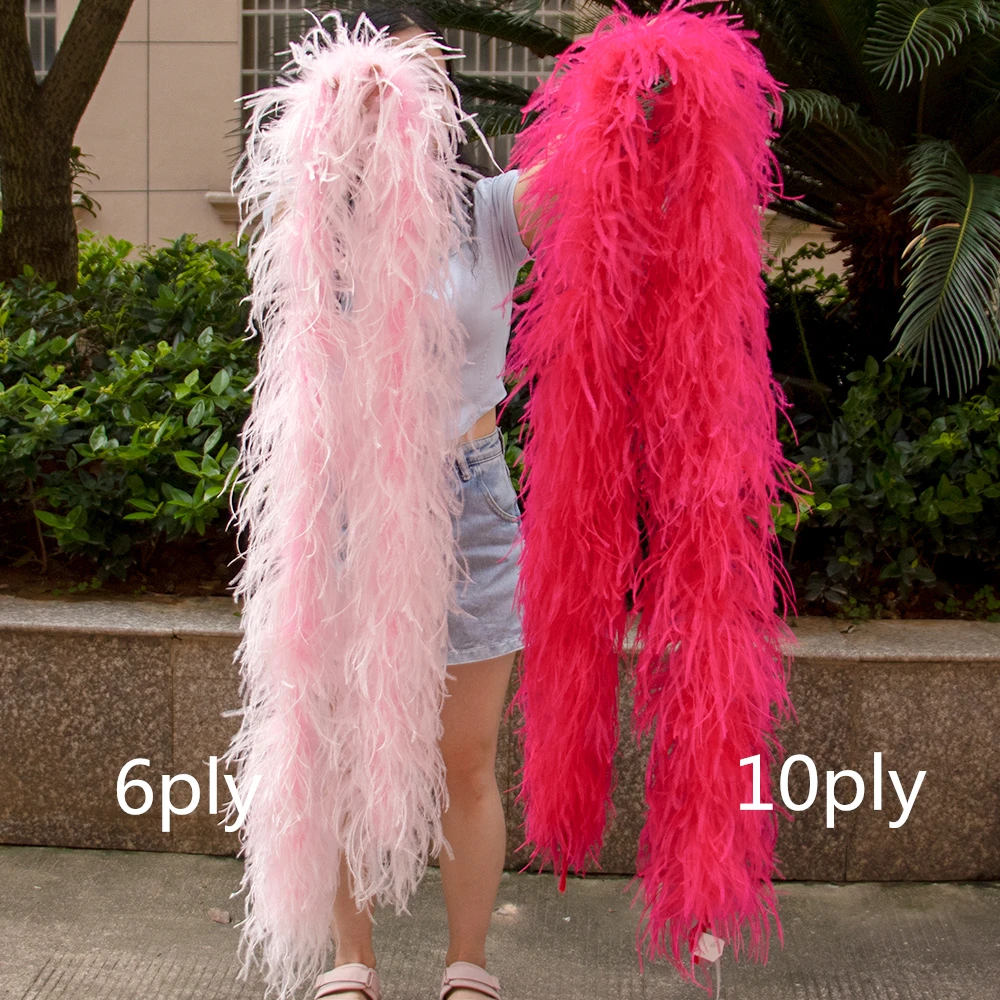 6Ply 10Ply Thick Natural Ostrich Feathers Boa Scarf 2 Meters 3 Meters Decoration Shawl Luxury Ostrich plumas Fringe Multicolors