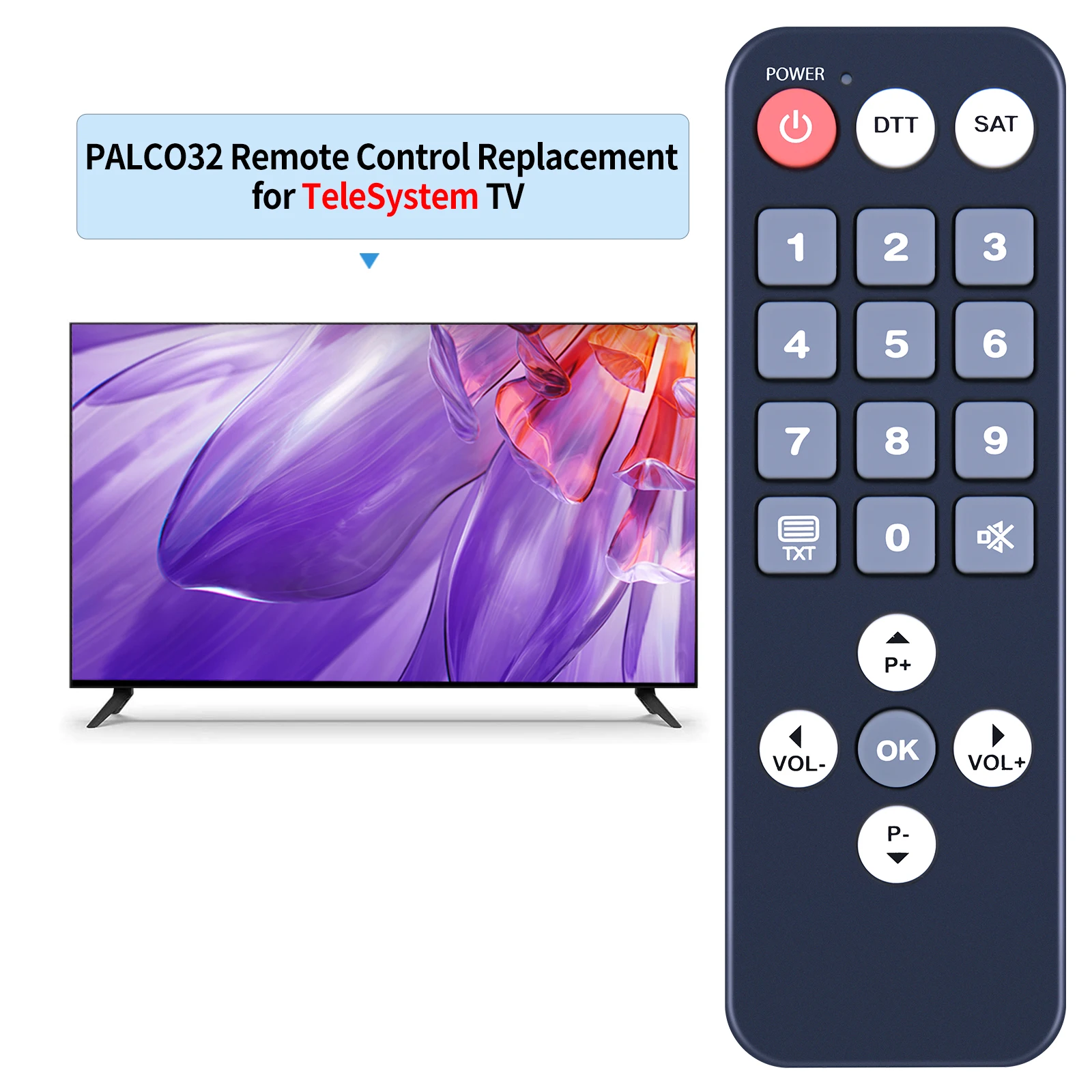 New Remote Control for TeleSystem PALCO32 FL09 TV LED TSLS09 US UNICO DVB-T2 S2 HEVC