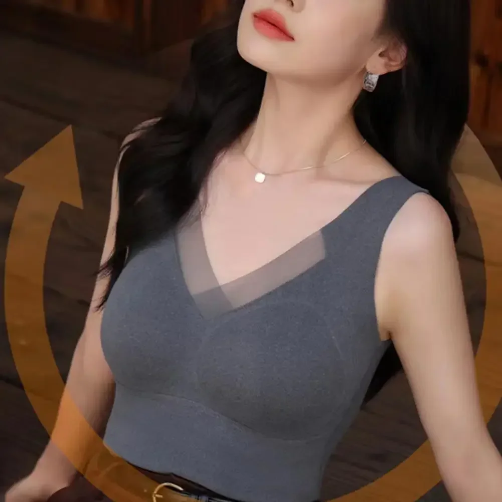 

Women Vest Graphene Vest with V-neck Design Cup Elastic Fabric Thermal Innerwear for Autumn Winter Warm Bottoming Tops Autumn