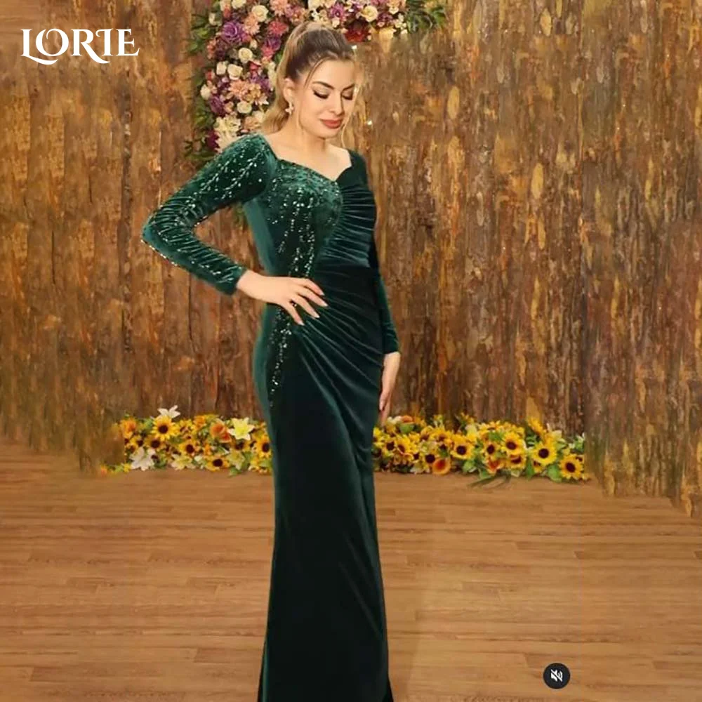 

LORIE Shiny Velvet Mermaid Evening Dress Pleats Velvet Ruched Party Dress Elegant Prom Dress Long Sleeve Party Gowns Customized